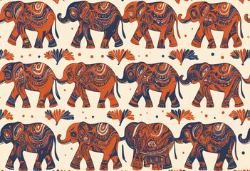 Seamless pattern with cute elephant on light background. Vector illustration in flat style can be used for packaging paper, fabric, textile, wrapping paper, fabric, textile, etc.
