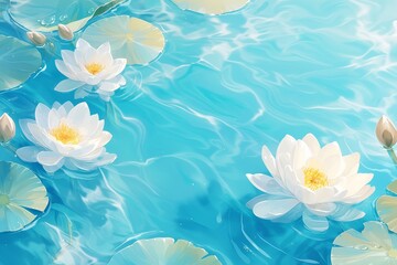 Serene lotus flowers floating gracefully on calm waters, forming a seamless motif