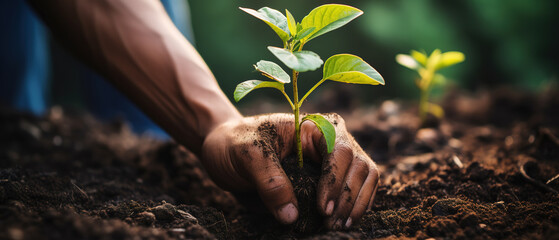 Hands Holding a Small Plant for Sustainable Gardening. AI Generated Image