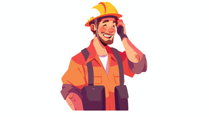 Smiling male construction worker in uniform and har