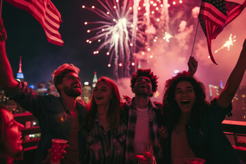 Group of People Standing Next to Fireworks. Generative AI