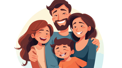 Smiling cartoon family with two cute children isola