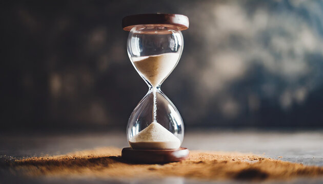 sand running through hourglass bulbs, symbolizing passage of time, life transitions, retirement, and freedom