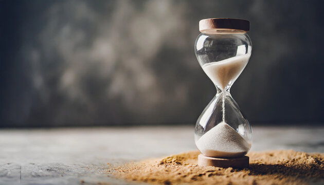 sand running through hourglass bulbs, symbolizing passage of time, life transitions, retirement, and freedom