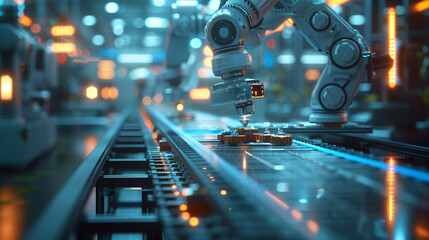 Fototapeta na wymiar Futuristic Technology Concept. robot working at smart factory