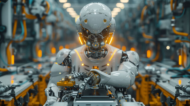 Futuristic Technology Concept. robot working at smart factory