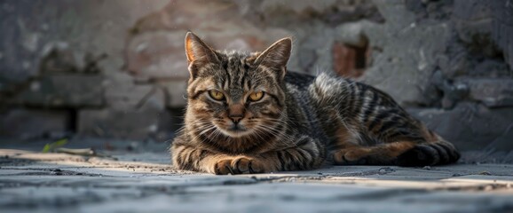 Obraz premium A Mother Cat With Yellow Eyes Sits Regally, Exuding Maternal Warmth And Protection, High quality photography 