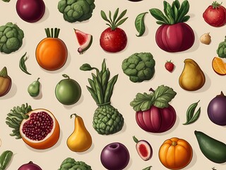 Imagery of fresh fruits or vegetables arranged in a harmonious composition.
