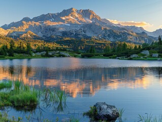 High Tatras mountain range at sunset, wide-angle landscape.
