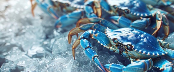 Fresh Blue Crabs On Ice In The Market Present A Tempting Seafood Bounty, Promising A Delectable Culinary Experience, High quality photography	
