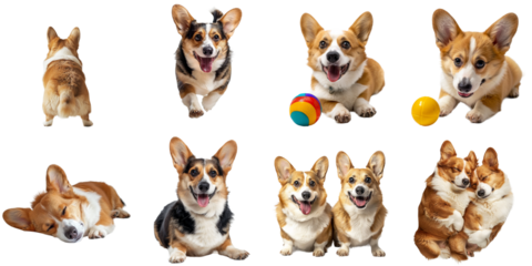 Corgi dog png set mockup in 3d transparent no background for decoration.