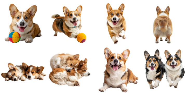 Corgi dog transparent isolated set in 3d png using for presentation.