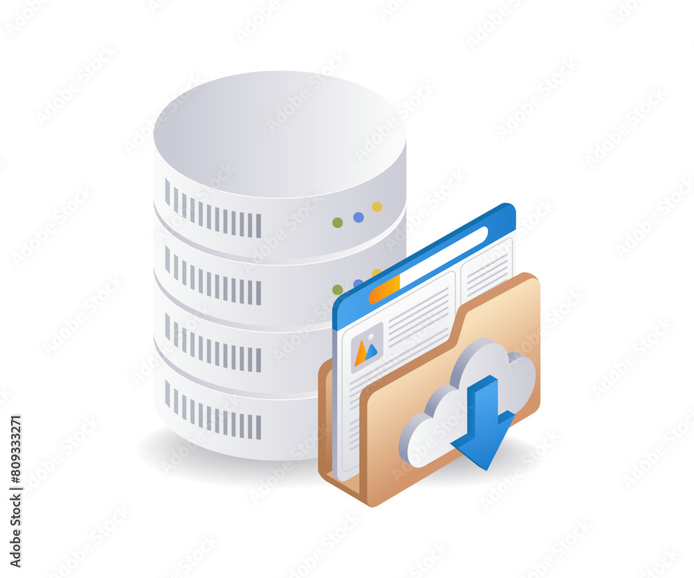 Aufkleber Database folder server technology infographic flat isometric 3d illustration