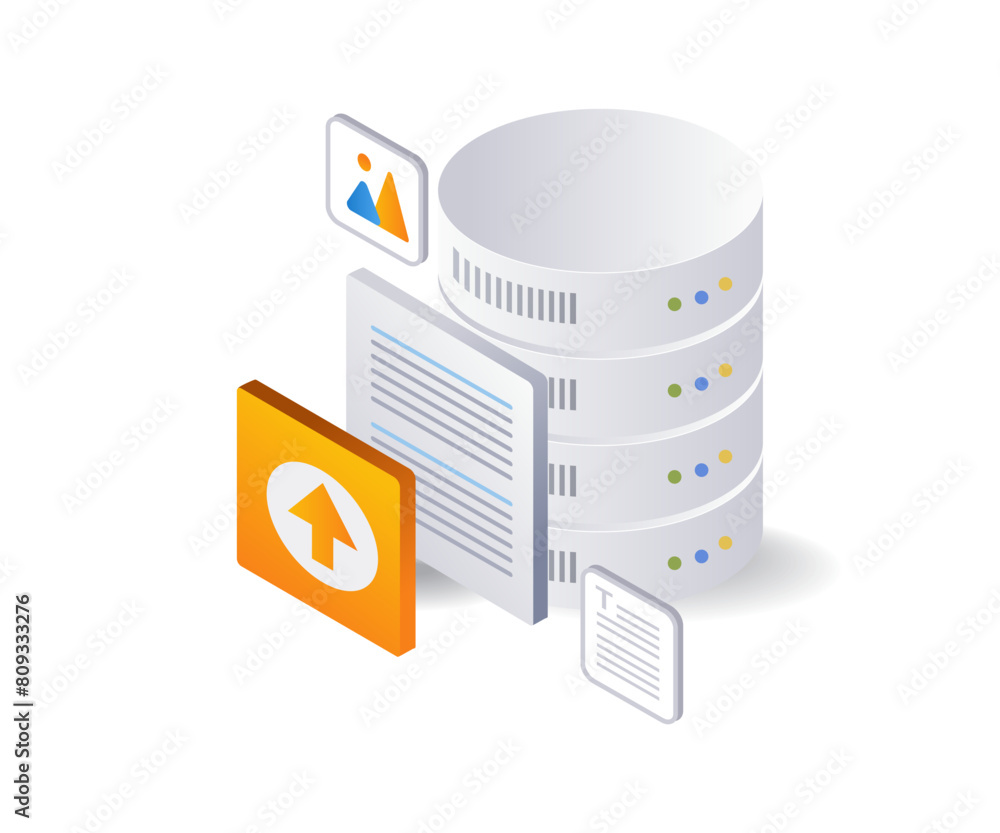 Poster database server technology infographic flat isometric 3d illustration
