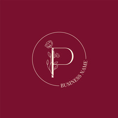 Letter P elegant minimal feminine floral logo design template
