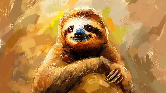 cute sloth sitting on ground. Generative Ai