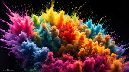 explosions of colorful dust on a black background