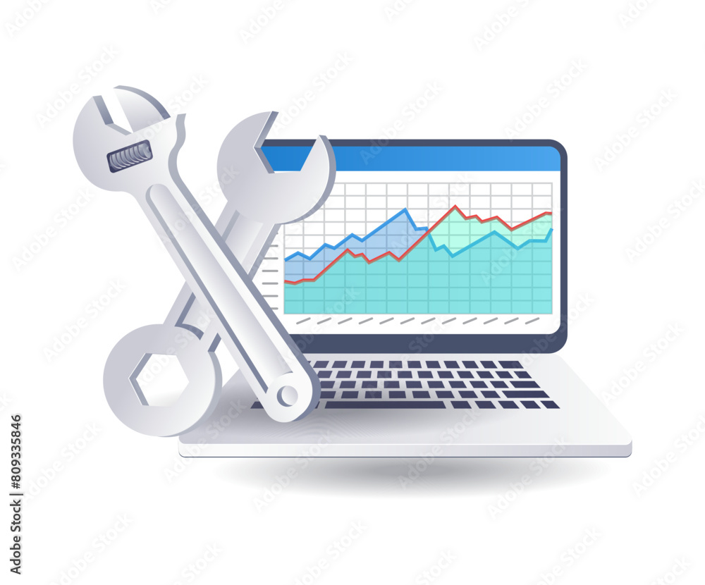 Poster data analysis computer maintenance technology infographic illustration 3d flat isometric