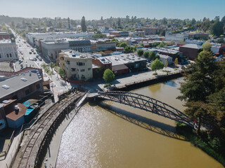 Downtown Petaluma and the petaluma river, California, United States of America.