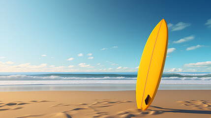 Obraz premium Yellow surfboard on the beach