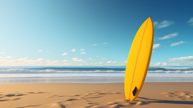 Yellow surfboard on the beach