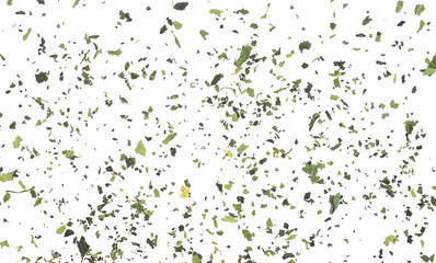 Dry cut, chopped nettle pile, tea pattern isolated on white background, top view
