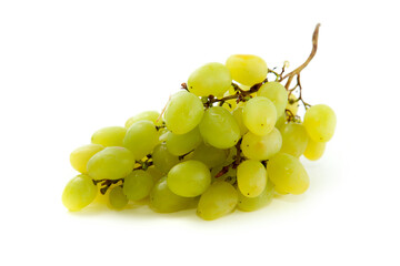 Bunch of organic green grapes isolated on white background.