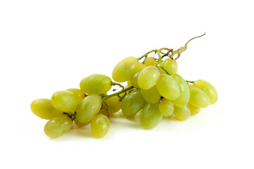 Bunch of organic green grapes isolated on white background.