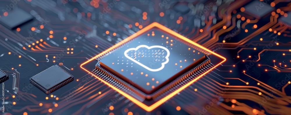 Poster futuristic cloud computing concept on circuit board