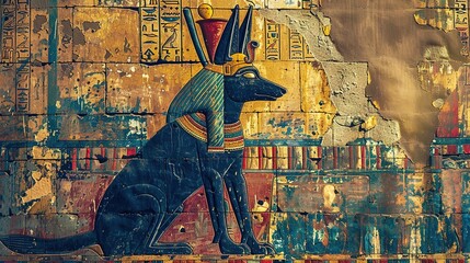 Fototapeta premium ncient egypt color image of anubis on wall in luxor