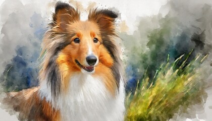 watercolor portrait of a shetland sheepdog digital painting - Powered by Adobe