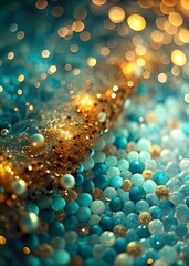 turquoise gold glitter effect abstruse background bokeh blurred particles celebrations new year 