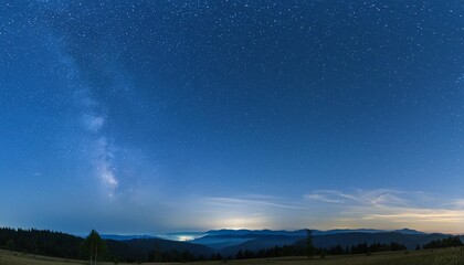 beautiful starry night sky evening panorama in blue tones