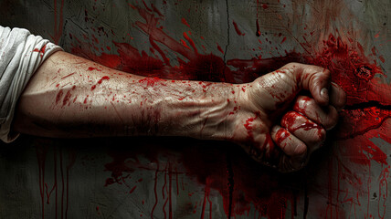man with Fury: Blood boils, fists clench, rage consumes, ready to explode. - obrazy, fototapety, plakaty