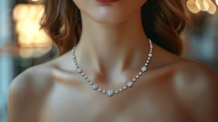 Elegant woman showcasing diamond necklace