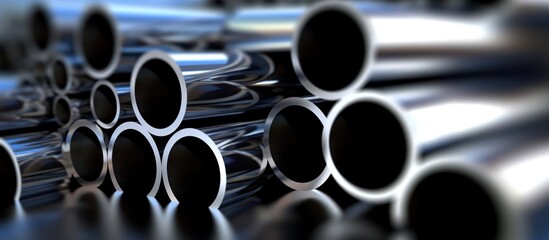 stack of round metal pipes in warehouse