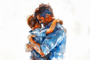 Happy father and little kid boy hugging father and son warm relations concept