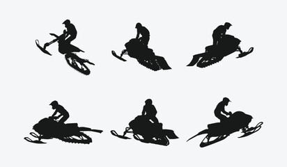 Fototapeta premium snowmobile silhouette set. winter sports, racing. isolated on white background. graphic vector illustration.