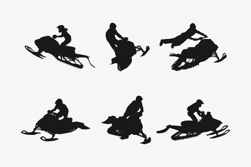 snowmobile silhouette set. winter sports, racing. isolated on white background. graphic vector illustration.