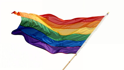 Colorful waving rainbow flag isolated on a white background. 8k LGBTQIA+ Pride month banner backdrop perfect for celebrating diversity, inclusivity, community, rights and empowerment campaigns