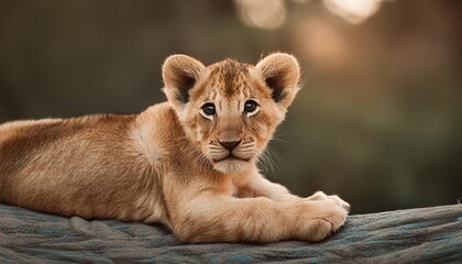 color illustration of a lion cub on a natural background