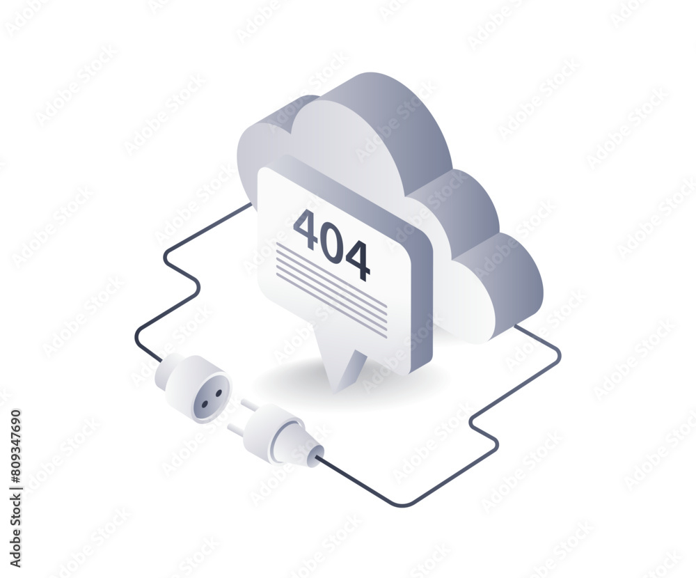 Poster cloud server error 404 technology system, infographic 3d illustration flat isometric