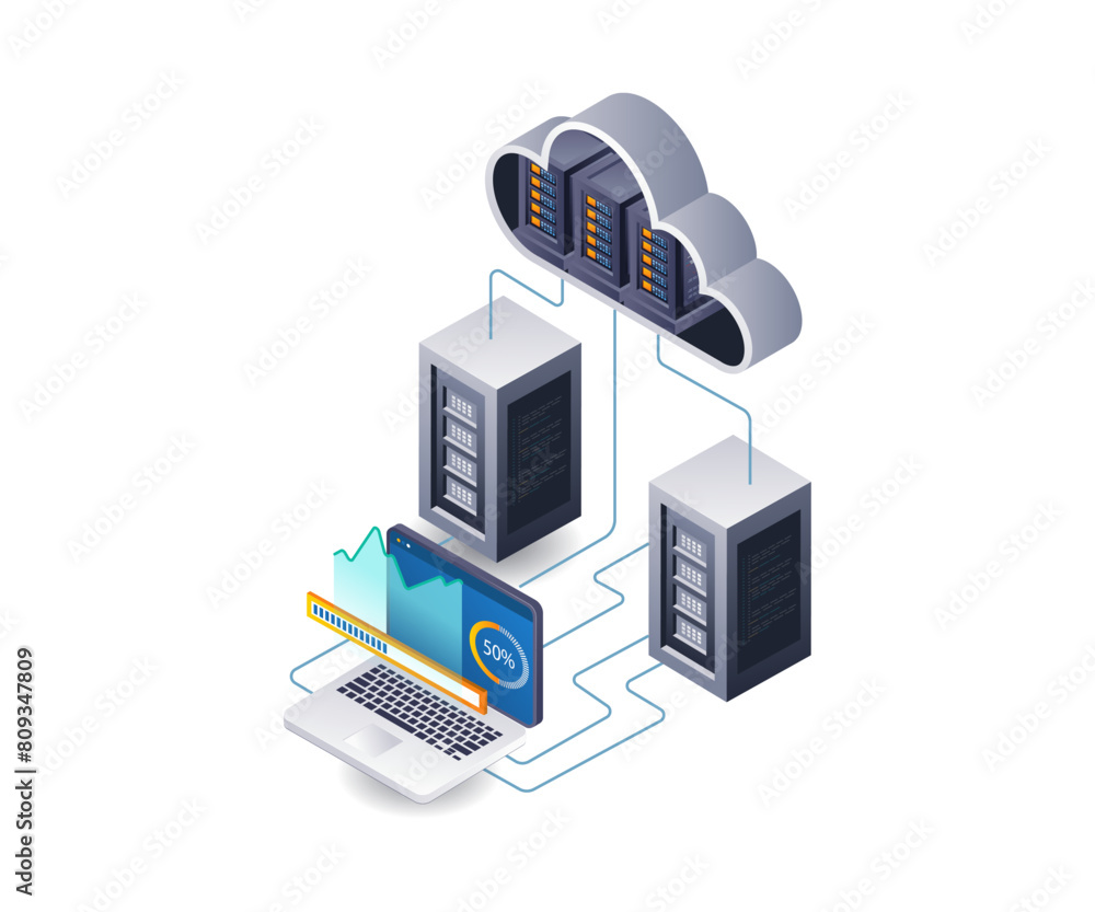 Aufkleber cloud server data analyst technology infographic 3d illustration flat isometric