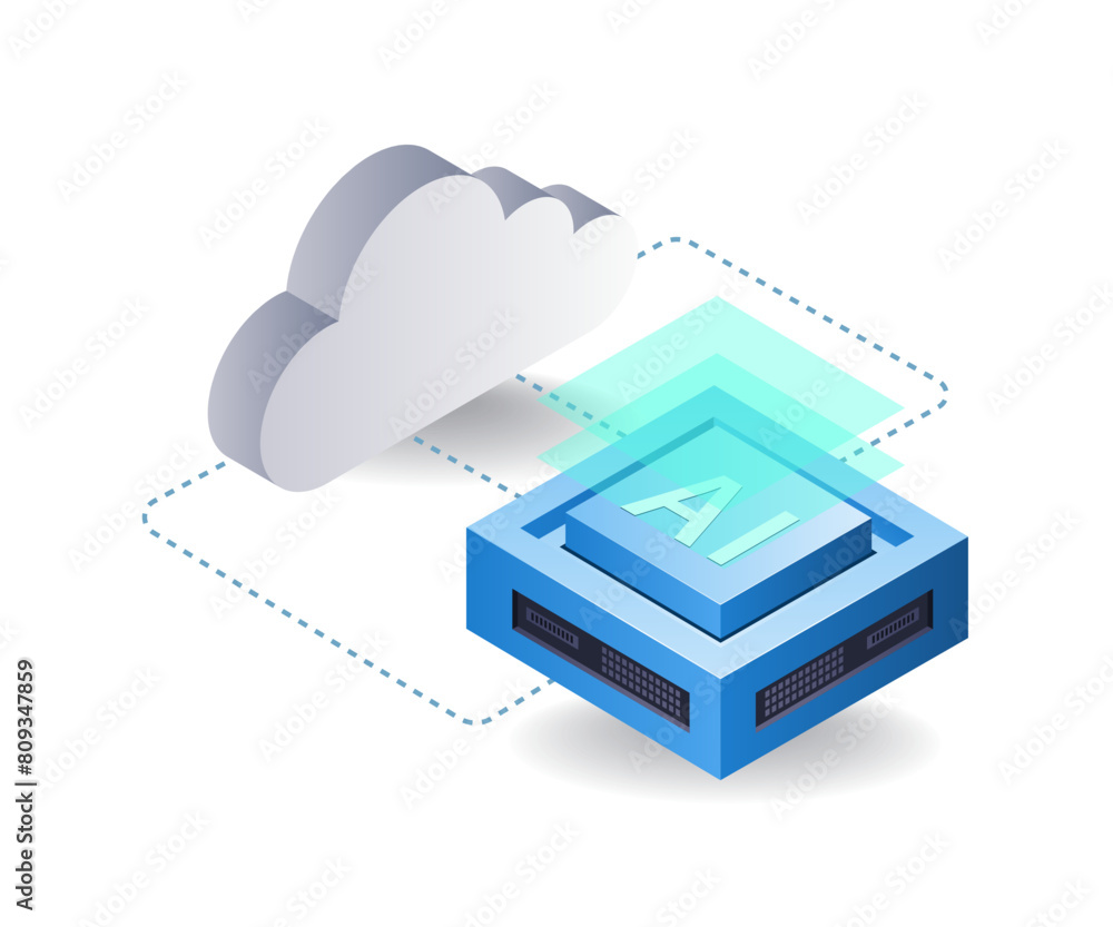 Poster Cloud server artificial intelligence technology infographic 3d illustration flat isometric