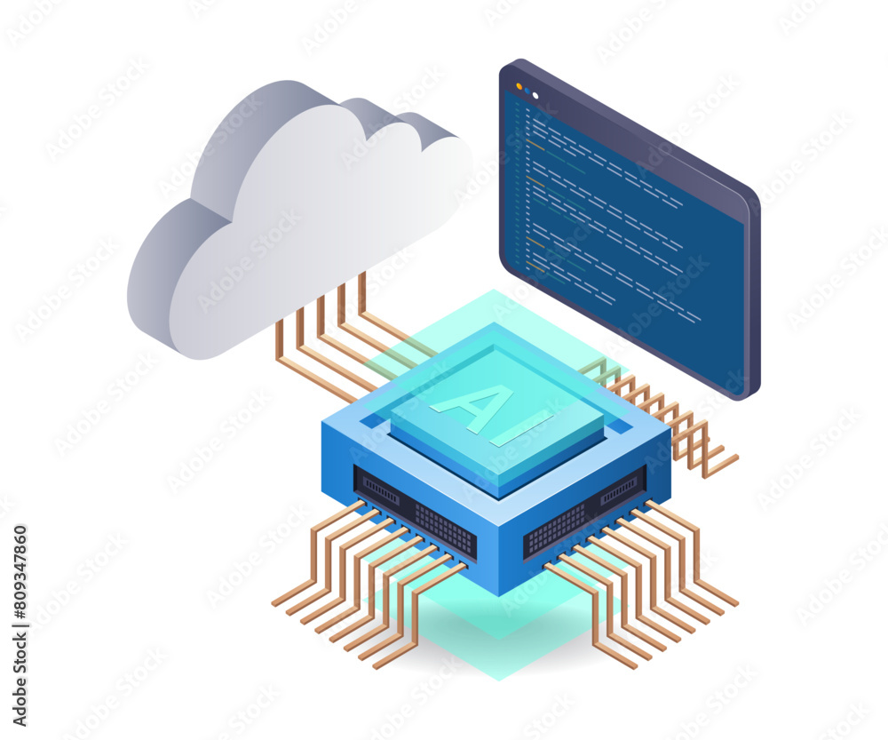Aufkleber cloud server artificial intelligence technology infographic 3d illustration flat isometric