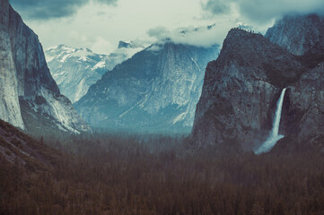  A dramatic clouds and foggy view, in Yosemite valley- Tunnel view final winter.