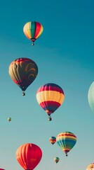 Obraz premium Several colorful hot air balloons drift through the sky, creating a vibrant scene against the blue backdrop