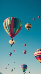 Fototapeta premium Several colorful hot air balloons drift through the sky, creating a vibrant scene against the blue backdrop