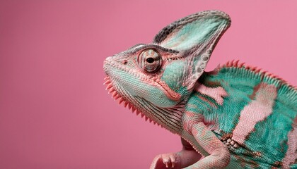 chameleon on pink background