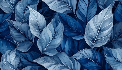 watercolor seamless pattern elegant blue vintage leaves background
